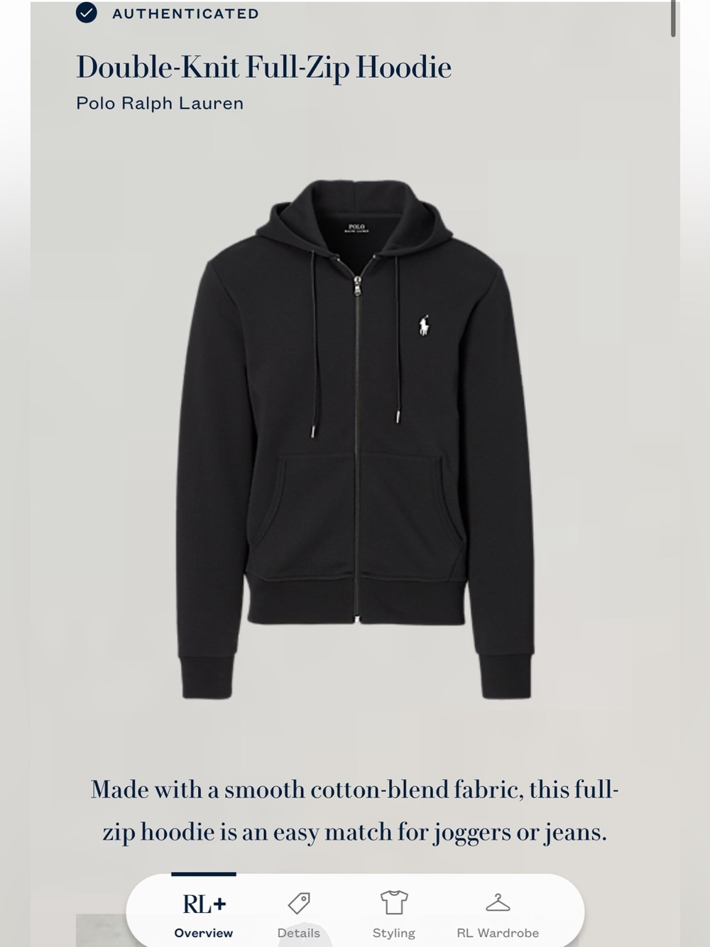 Polo Ralph Lauren Black Double-Knit Full-Zip Hoodie - Picture 4 of 13